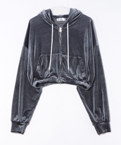 a.p.o.v. クラッシュソフトベロアオーバーサイズクロップドジップアップパーカー