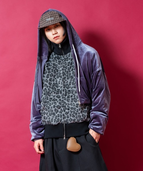 a.p.o.v. クラッシュソフトベロアオーバーサイズクロップドジップアップパーカー