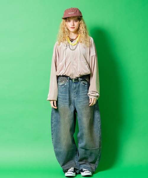 a.p.o.v. クラッシュソフトベロアオーバーサイズクロップドジップアップパーカー