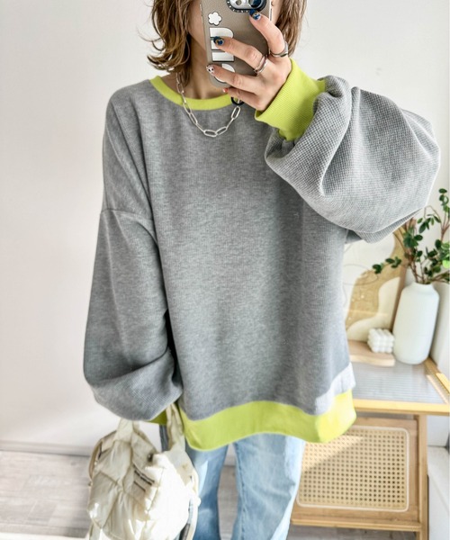 AMELY(エミリー)の「《emaさんコラボ》裏起毛 ワッフルトップス(Tシャツ/カットソー・レディース・ブラック/ライトグレー/ベージュ/グレー系その他/ブラウン系その他・フリー)」の2枚目の写真
