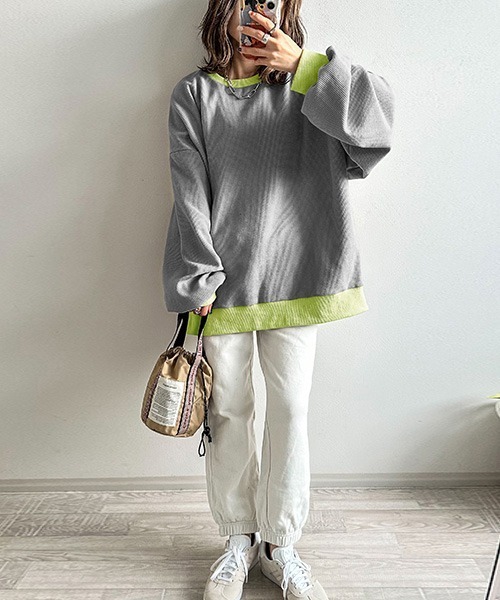 AMELY(エミリー)の「《emaさんコラボ》裏起毛 ワッフルトップス(Tシャツ/カットソー・レディース・ブラック/ライトグレー/ベージュ/グレー系その他/ブラウン系その他・フリー)」の6枚目の写真