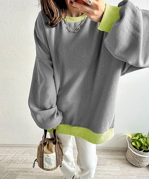 AMELY(エミリー)の「《emaさんコラボ》裏起毛 ワッフルトップス(Tシャツ/カットソー・レディース・ブラック/ライトグレー/ベージュ/グレー系その他/ブラウン系その他・フリー)」の7枚目の写真