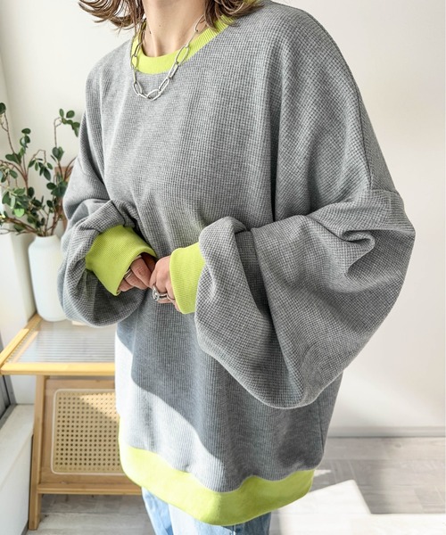 AMELY(エミリー)の「《emaさんコラボ》裏起毛 ワッフルトップス(Tシャツ/カットソー・レディース・ブラック/ライトグレー/ベージュ/グレー系その他/ブラウン系その他・フリー)」の8枚目の写真