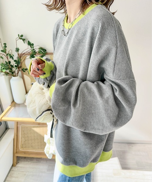 AMELY(エミリー)の「《emaさんコラボ》裏起毛 ワッフルトップス(Tシャツ/カットソー・レディース・ブラック/ライトグレー/ベージュ/グレー系その他/ブラウン系その他・フリー)」の9枚目の写真