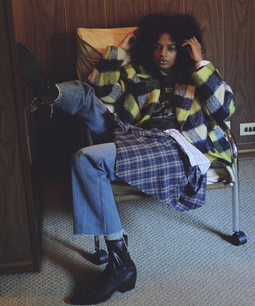 ROSE BUD（ローズバッド）の「SHAGGY CHECK COAT（その他アウター・レディース・イエロー/ブルー・ONE SIZE）」の4枚目の写真