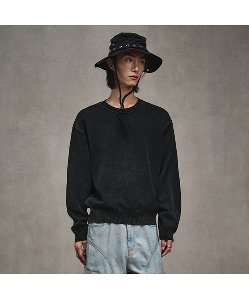 Stone Wash Cotton Pull‑Over Knit тёмно‑серый (Stonewash cotton pullover dark grey)