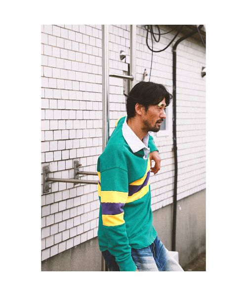 GOODNIES(グーニーズ)の「ビンテージアウトドアラグビーシャツ。グリーン(ポロシャツ・メンズ・グリーン・LARGE/X-LARGE)」の6枚目の写真