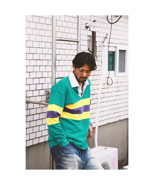 GOODNIES(グーニーズ)の「ビンテージアウトドアラグビーシャツ。グリーン(ポロシャツ・メンズ・グリーン・LARGE/X-LARGE)」の7枚目の写真