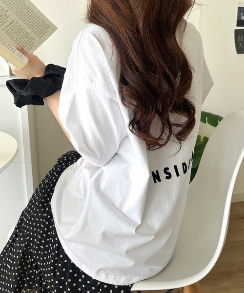 Java(ジャバ)の「《JaVaジャバコラボ》男女でお揃いできちゃう!バックプリントで差がつく個性派T♪ 裾スピンドル フロッキーバックプリントビッグTシャツ(Tシャツ/カットソー・レディース・ネイビー/チャコール/オフホワイト/ブラウン・MEDIUM/LARGE/X-LARGE/SMALL)」の9枚目の写真