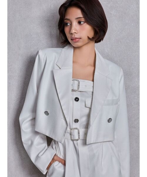 GYDA(ジェイダ)の「Symmetry GYDA GLITTERジャケット(テーラードジャケット・レディース・オフホワイト/ブラック・FREE)」の1枚目の写真