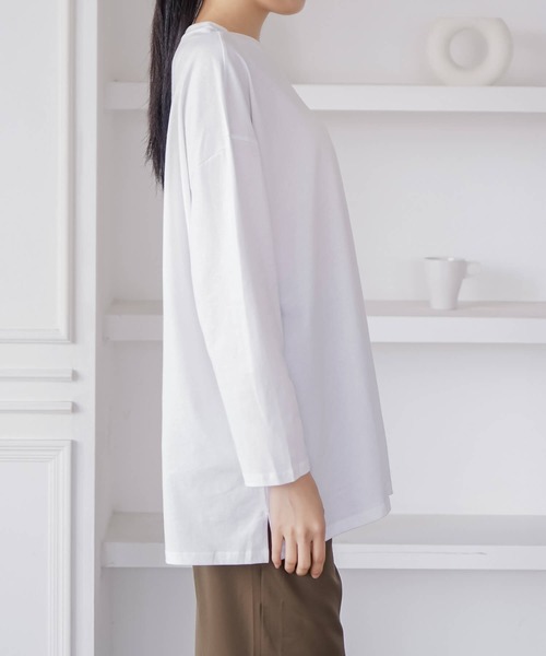 Cinderella(シンデレラ)の「カットソー 長袖 レディース ロング丈 カジュアル ドロップショルダー ゆったり 春 秋 冬 おしゃれ かわいい 無地 シンプル 女性 きれいめ ラフ 大きいサイズ リラックス 綿100% コットン(Tシャツ/カットソー・レディース・ブルー/グレー/ブラック/ダークグレー/ホワイト・MEDIUM/LARGE)」の9枚目の写真