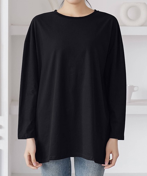 Cinderella(シンデレラ)の「カットソー 長袖 レディース ロング丈 カジュアル ドロップショルダー ゆったり 春 秋 冬 おしゃれ かわいい 無地 シンプル 女性 きれいめ ラフ 大きいサイズ リラックス 綿100% コットン(Tシャツ/カットソー・レディース・ブルー/グレー/ブラック/ダークグレー/ホワイト・MEDIUM/LARGE)」の10枚目の写真