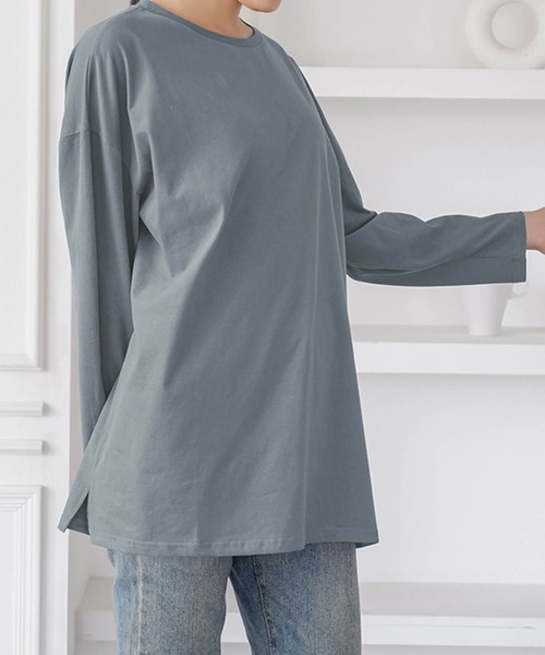 Cinderella(シンデレラ)の「カットソー 長袖 レディース ロング丈 カジュアル ドロップショルダー ゆったり 春 秋 冬 おしゃれ かわいい 無地 シンプル 女性 きれいめ ラフ 大きいサイズ リラックス 綿100% コットン(Tシャツ/カットソー・レディース・ブルー/グレー/ブラック/ダークグレー/ホワイト・MEDIUM/LARGE)」の13枚目の写真