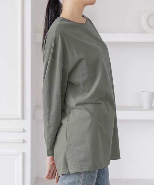 Cinderella(シンデレラ)の「カットソー 長袖 レディース ロング丈 カジュアル ドロップショルダー ゆったり 春 秋 冬 おしゃれ かわいい 無地 シンプル 女性 きれいめ ラフ 大きいサイズ リラックス 綿100% コットン(Tシャツ/カットソー・レディース・ブルー/グレー/ブラック/ダークグレー/ホワイト・MEDIUM/LARGE)」の14枚目の写真