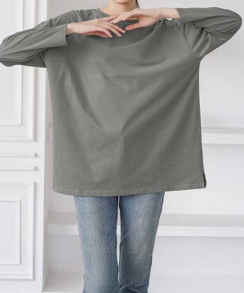 Cinderella(シンデレラ)の「カットソー 長袖 レディース ロング丈 カジュアル ドロップショルダー ゆったり 春 秋 冬 おしゃれ かわいい 無地 シンプル 女性 きれいめ ラフ 大きいサイズ リラックス 綿100% コットン(Tシャツ/カットソー・レディース・ブルー/グレー/ブラック/ダークグレー/ホワイト・MEDIUM/LARGE)」の16枚目の写真