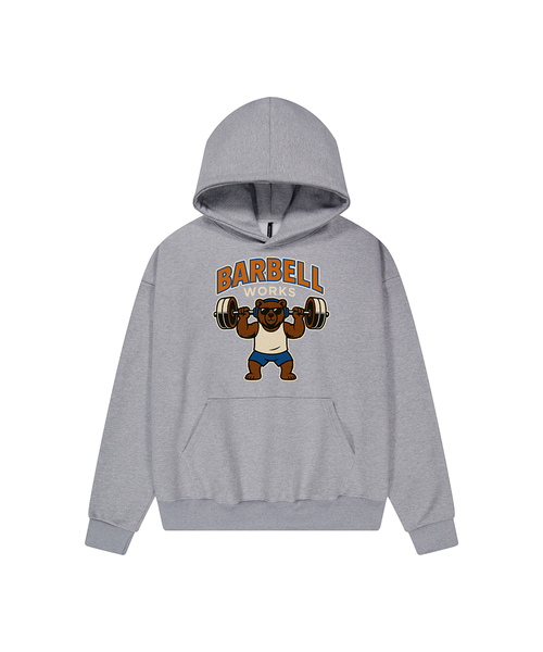 BARBELLWORKS(バーベルワークス)の「ベアヘビーコットン二重起毛フードパーカー(パーカー・メンズ・グレー/ブラック・X-LARGE/LARGE)」の2枚目の写真
