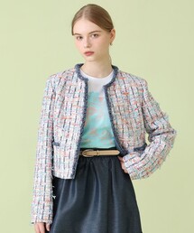 ANAYI アナイ　ノーカラーツイードジャケット　ジップ　パフスリーブ ANAYI（アナイ） ジャケット ノーカラージャケット 「セットアップ対応