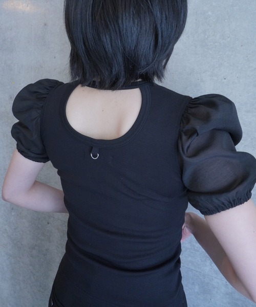 G.V.G.V.（ジーヴィージーヴィー）の「D-RING PUFF SLV RIB TOP（Tシャツ/カットソー・レディース・ブラック/ライトブルー・ONE SIZE）」の5枚目の写真