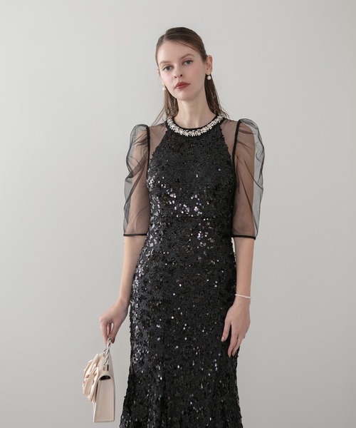 セール】【LEJA】ビジューネックスパンコールシアーマーメイド