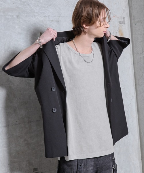 SERACE（セラス）の「【SERACE】Loose side slit layered tank top / ルーズサイドスリットレイヤードタンクトップ（タンクトップ・メンズ・ブラック系/グレー系・L/M/S）」の7枚目の写真