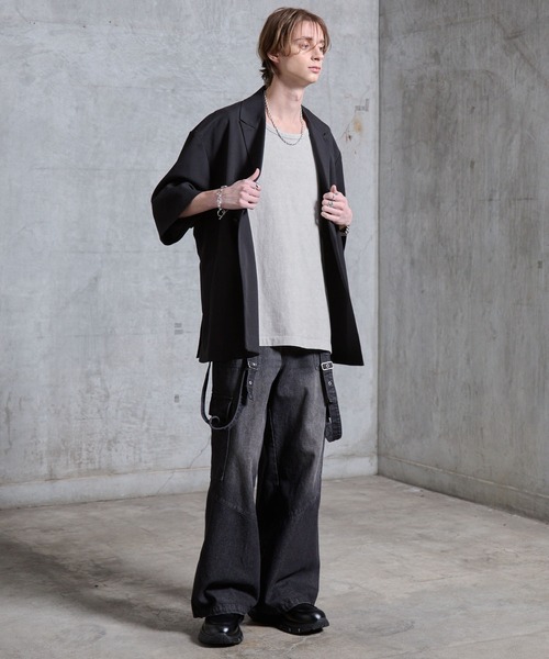 SERACE（セラス）の「【SERACE】Loose side slit layered tank top / ルーズサイドスリットレイヤードタンクトップ（タンクトップ・メンズ・ブラック系/グレー系・L/M/S）」の11枚目の写真