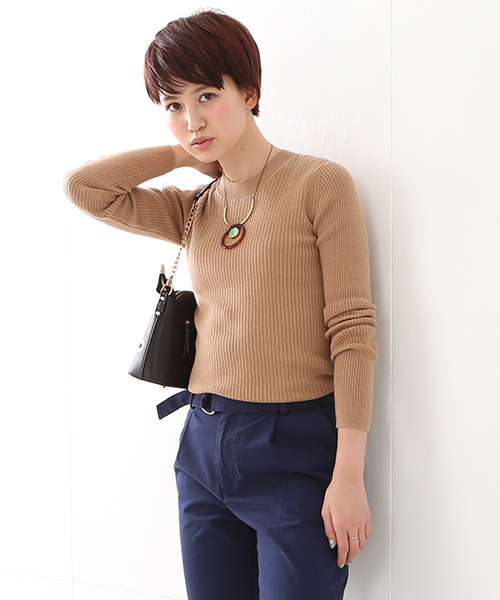 Ray BEAMS（レイビームス）の「◇【ラブリ着用】Ray BEAMS / コットン リブ クルーネック（ニット/セーター・レディース・ライトグレー/ベージュ/ブルー系その他/ホワイト・ONE SIZE）」の3枚目の写真