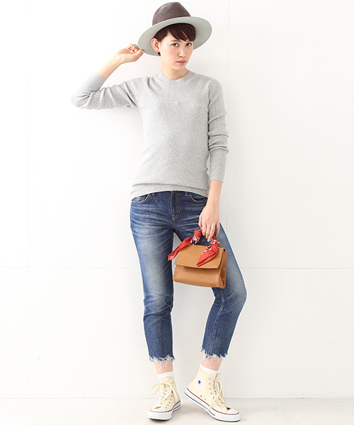 Ray BEAMS（レイビームス）の「◇【ラブリ着用】Ray BEAMS / コットン リブ クルーネック（ニット/セーター・レディース・ライトグレー/ベージュ/ブルー系その他/ホワイト・ONE SIZE）」の6枚目の写真