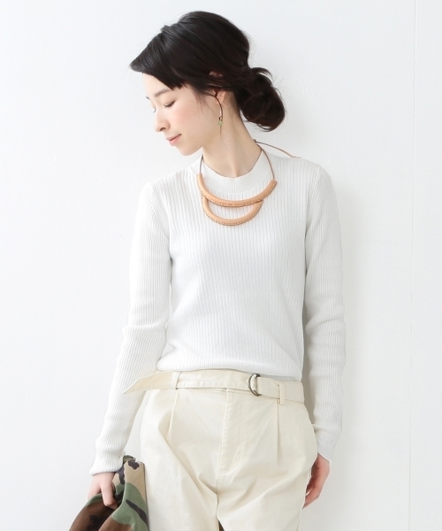 Ray BEAMS（レイビームス）の「◇【ラブリ着用】Ray BEAMS / コットン リブ クルーネック（ニット/セーター・レディース・ライトグレー/ベージュ/ブルー系その他/ホワイト・ONE SIZE）」の7枚目の写真