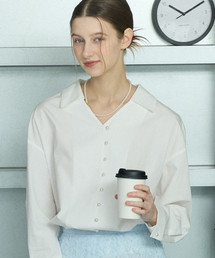 Button Point V-Neck Collar Blouse - White