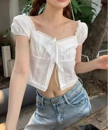 ウエストシャーリングフリルブラウス