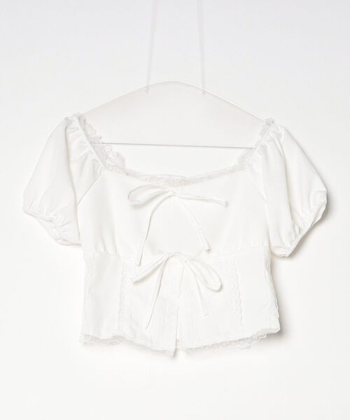 Vini(ヴィニ)の「ウエストシャーリングフリルブラウス(Tシャツ/カットソー・レディース・ホワイト・MEDIUM)」の7枚目の写真