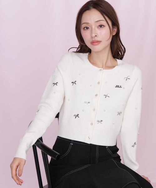 JILL by JILL STUART（ジルバイジルスチュアート）の「リボントッピングカーディガン（ニット/セーター・レディース・ピンク/ホワイト/ブラック・FREE）」の12枚目の写真