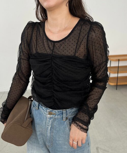 CAPRICIEUX LE'MAGE（カプリシューレマージュ）の「【人気のため再販！セレモニーにも◎】フロッキードットブラウス（シャツ/ブラウス・レディース・ブラック/ベージュ・FREE）」の14枚目の写真