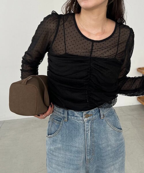 CAPRICIEUX LE'MAGE（カプリシューレマージュ）の「【人気のため再販！セレモニーにも◎】フロッキードットブラウス（シャツ/ブラウス・レディース・ブラック/ベージュ・FREE）」の10枚目の写真