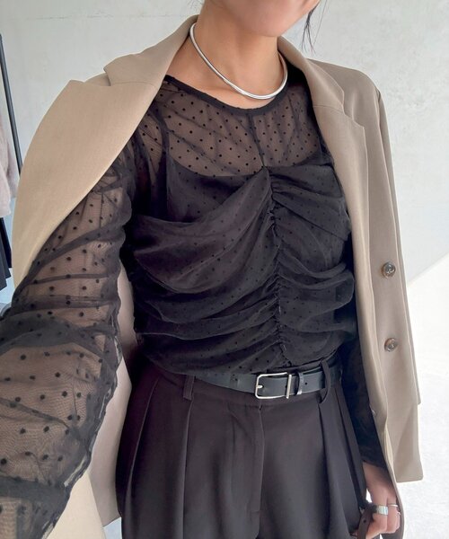 CAPRICIEUX LE'MAGE（カプリシューレマージュ）の「【人気のため再販！セレモニーにも◎】フロッキードットブラウス（シャツ/ブラウス・レディース・ブラック/ベージュ・FREE）」の9枚目の写真