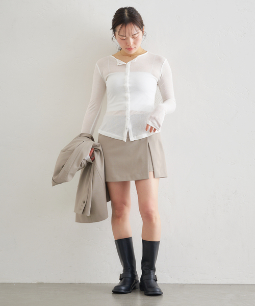 U by SPICK&SPAN（ユーバイスピックアンドスパン）の「サイドスリットミニスカート（スカート・レディース・ベージュ/ネイビー・36/38）」の14枚目の写真