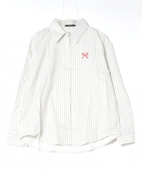 Ritzy(リッツィー)の「リボンワンポイント ストライプシャツ ブラウス(シャツ/ブラウス・レディース・ブルー/ホワイト・M/L)」の5枚目の写真