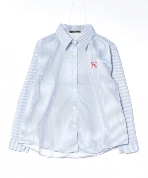 Ritzy(リッツィー)の「リボンワンポイント ストライプシャツ ブラウス(シャツ/ブラウス・レディース・ブルー/ホワイト・M/L)」の6枚目の写真