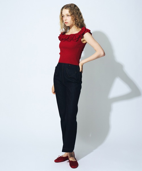 DEICY(デイシー)の「2wayフリルリブニット(ニット/セーター・レディース・アイボリー/レッド・FREE)」の6枚目の写真