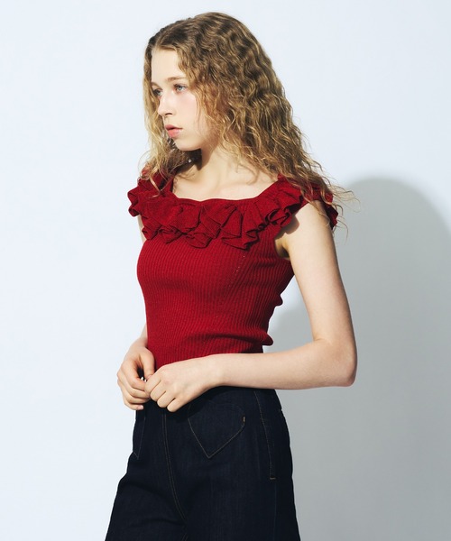 DEICY(デイシー)の「2wayフリルリブニット(ニット/セーター・レディース・アイボリー/レッド・FREE)」の16枚目の写真