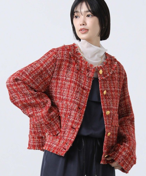 Gready Brilliant(グレディブリリアン)の「フリンジツイードジャケット(その他アウター・レディース・レッド/ブラック・38)」の2枚目の写真