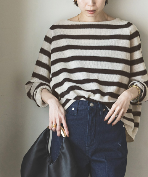 Noble（ノーブル）の「《WEB限定追加》ペーパーヤーン裏天竺プルオーバー（ニット/セーター・レディース・ベージュ/アイボリー/スカイブルー・FREE）」の2枚目の写真