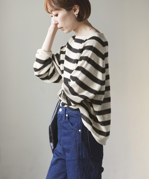 Noble（ノーブル）の「《WEB限定追加》ペーパーヤーン裏天竺プルオーバー（ニット/セーター・レディース・ベージュ/アイボリー/スカイブルー・FREE）」の4枚目の写真