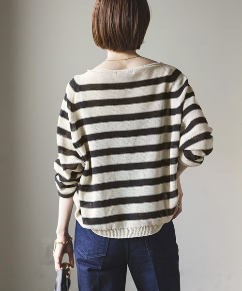 Noble（ノーブル）の「《WEB限定追加》ペーパーヤーン裏天竺プルオーバー（ニット/セーター・レディース・ベージュ/アイボリー/スカイブルー・FREE）」の5枚目の写真