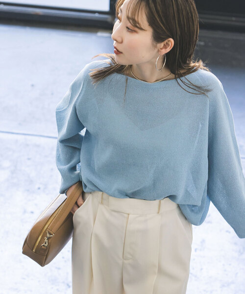 Noble（ノーブル）の「《WEB限定追加》ペーパーヤーン裏天竺プルオーバー（ニット/セーター・レディース・ベージュ/アイボリー/スカイブルー・FREE）」の14枚目の写真