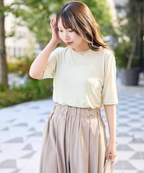 RONEL(ロネル)の「【RONEL】ベア天竺バックノットハーフスリーブ(Tシャツ/カットソー・レディース・ライム/ライトグレー/ブラック・FREE)」の13枚目の写真