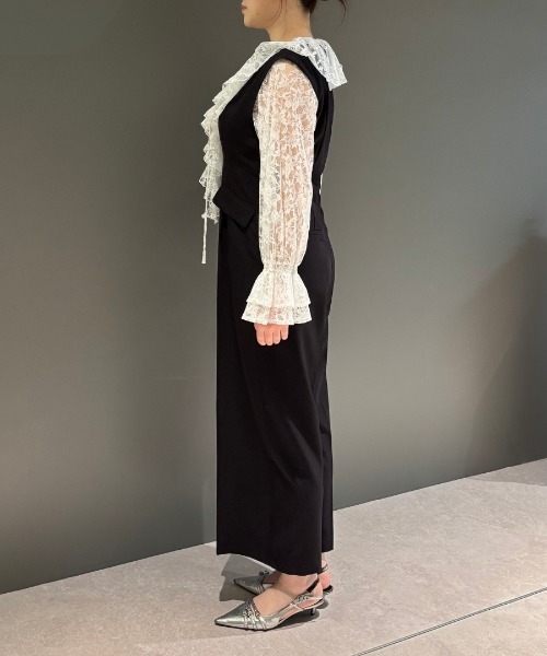 ANDRESD(アンドレスド)の「レースラッフルオールインワンドレス / lace ruffle all-in-one dress(パンツドレス・レディース・ブラック/ベージュ/グレー・L/M/S)」の12枚目の写真