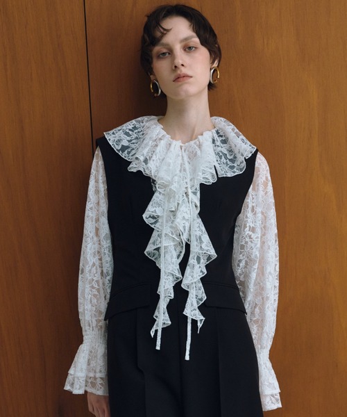 ANDRESD(アンドレスド)の「レースラッフルオールインワンドレス / lace ruffle all-in-one dress(パンツドレス・レディース・ブラック/ベージュ/グレー・L/M/S)」の19枚目の写真