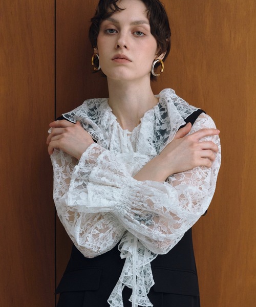 ANDRESD(アンドレスド)の「レースラッフルオールインワンドレス / lace ruffle all-in-one dress(パンツドレス・レディース・ブラック/ベージュ/グレー・L/M/S)」の21枚目の写真