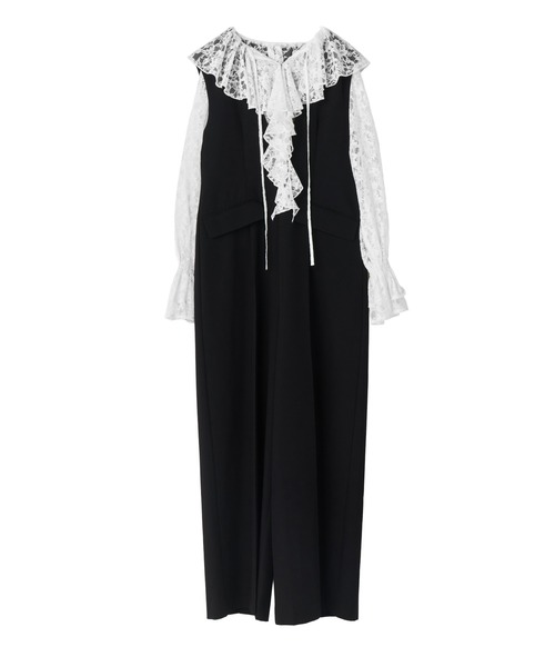 ANDRESD(アンドレスド)の「レースラッフルオールインワンドレス / lace ruffle all-in-one dress(パンツドレス・レディース・ブラック/ベージュ/グレー・L/M/S)」の15枚目の写真